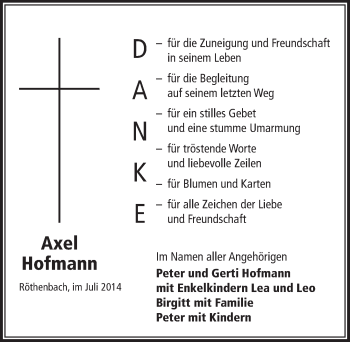Traueranzeige von Axel Hofmann von Pegnitz-Zeitung